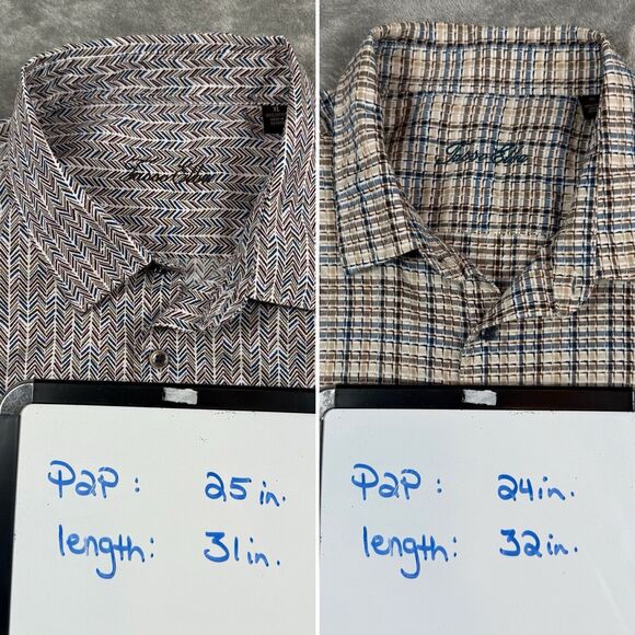 Tasso Elba Button Down Shirt Mens XL Khaki Marche Plaid And Tribal Lot Of 2 - Picture 2 of 16
